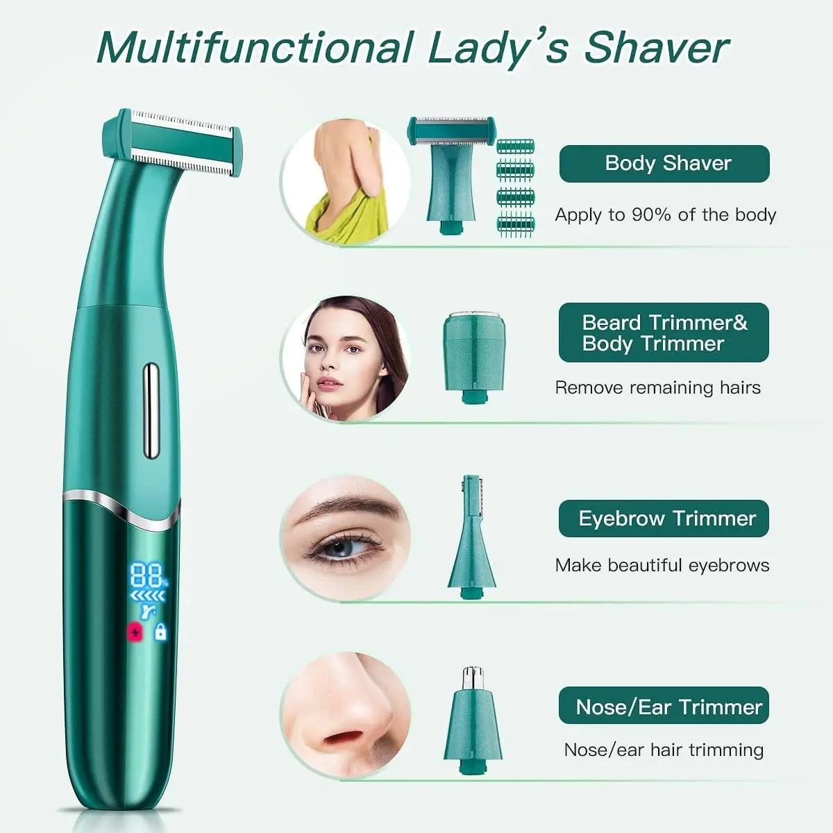 Women's 4-in-1 Electric Razor – Face, Brows, Legs & Body Electric Hair Remover Qme