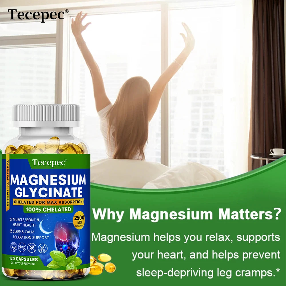 Magnesium Glycinate 2500mg Capsules – Muscle, Nerve & Bone Magnesium Supplement Qst