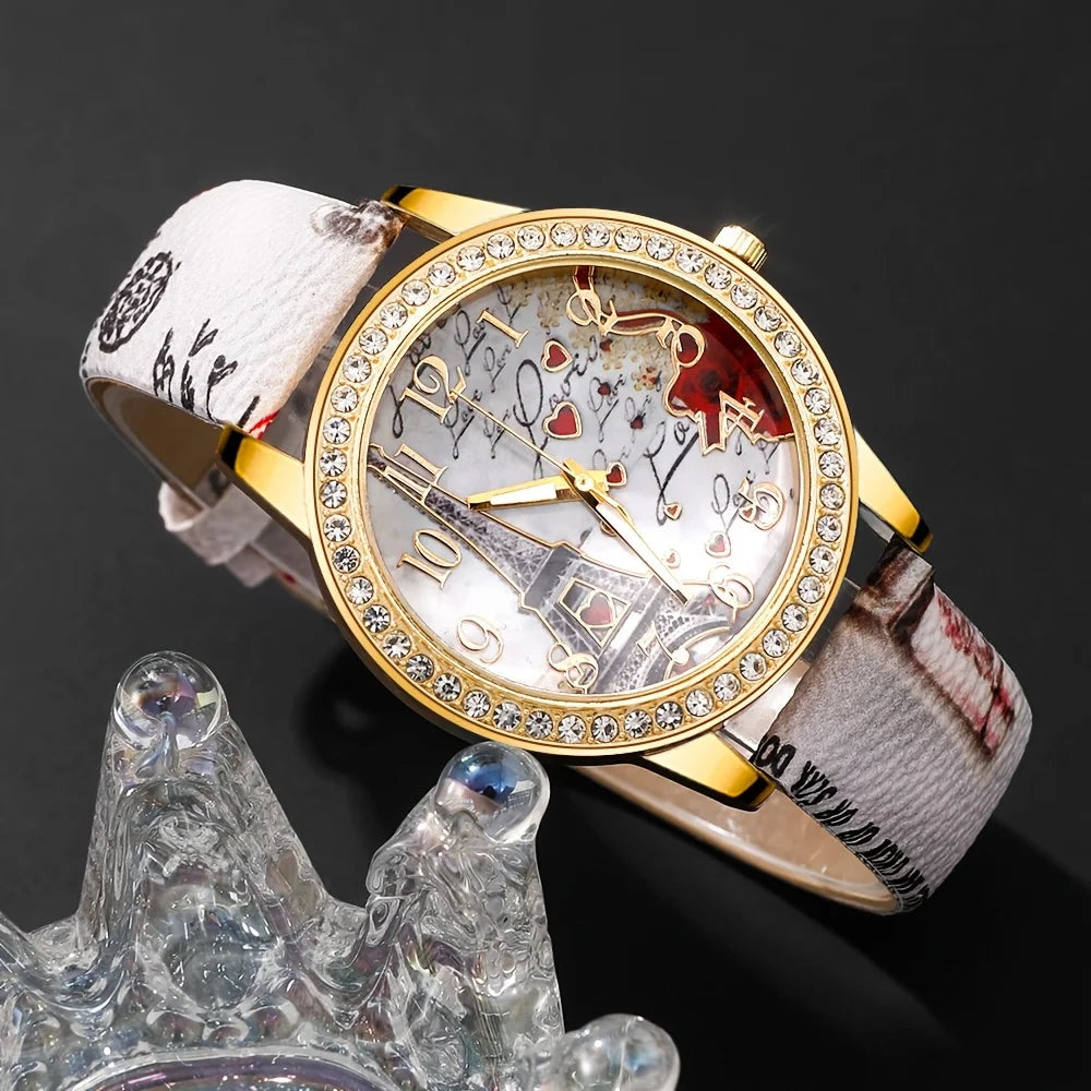 Women's Retro Quartz Watch & Beaded Bracelet Set | 5-Piece Quartz Watch Set Qme