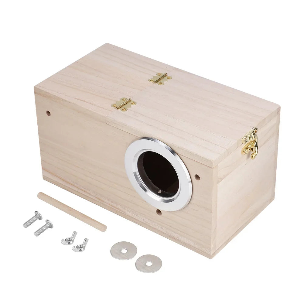 Wooden Bird Nesting Box for Parrots, Budgies & Cockatiels Bird Nesting Box Qme right