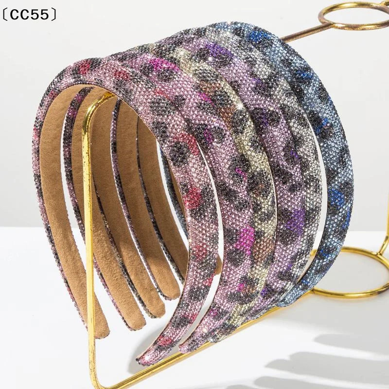 Leopard Rhinestone Wide Headband – Luxury Crystal Hair Hoop Rhinestone Headband Qst