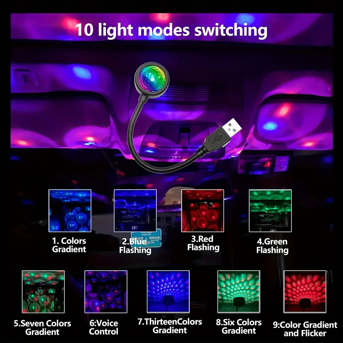 Magic Ball LED Car Interior Ceiling Light – Portable & Adjustable Car Interior Light Qme