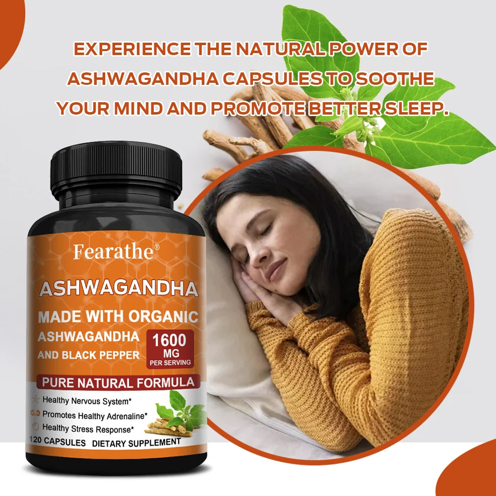 Organic Ashwagandha 1600mg Capsules with Black Pepper – Vegan Herbal Supplement Qst