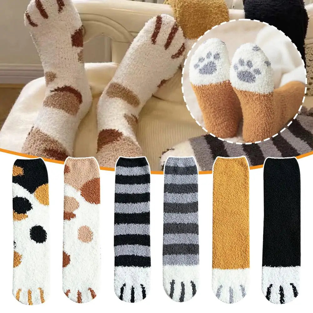 Women's Fluffy Cat Paw Socks – Cute Warm Winter Novelty Novelty Fluffy Socks Qme