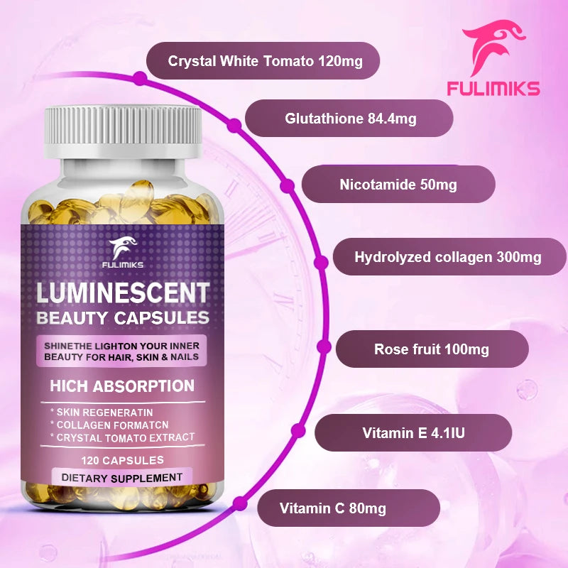 Fulimiks Crystal White Tomato Beauty Capsules – Vitamins C & E Beauty Supplement Capsules Qst