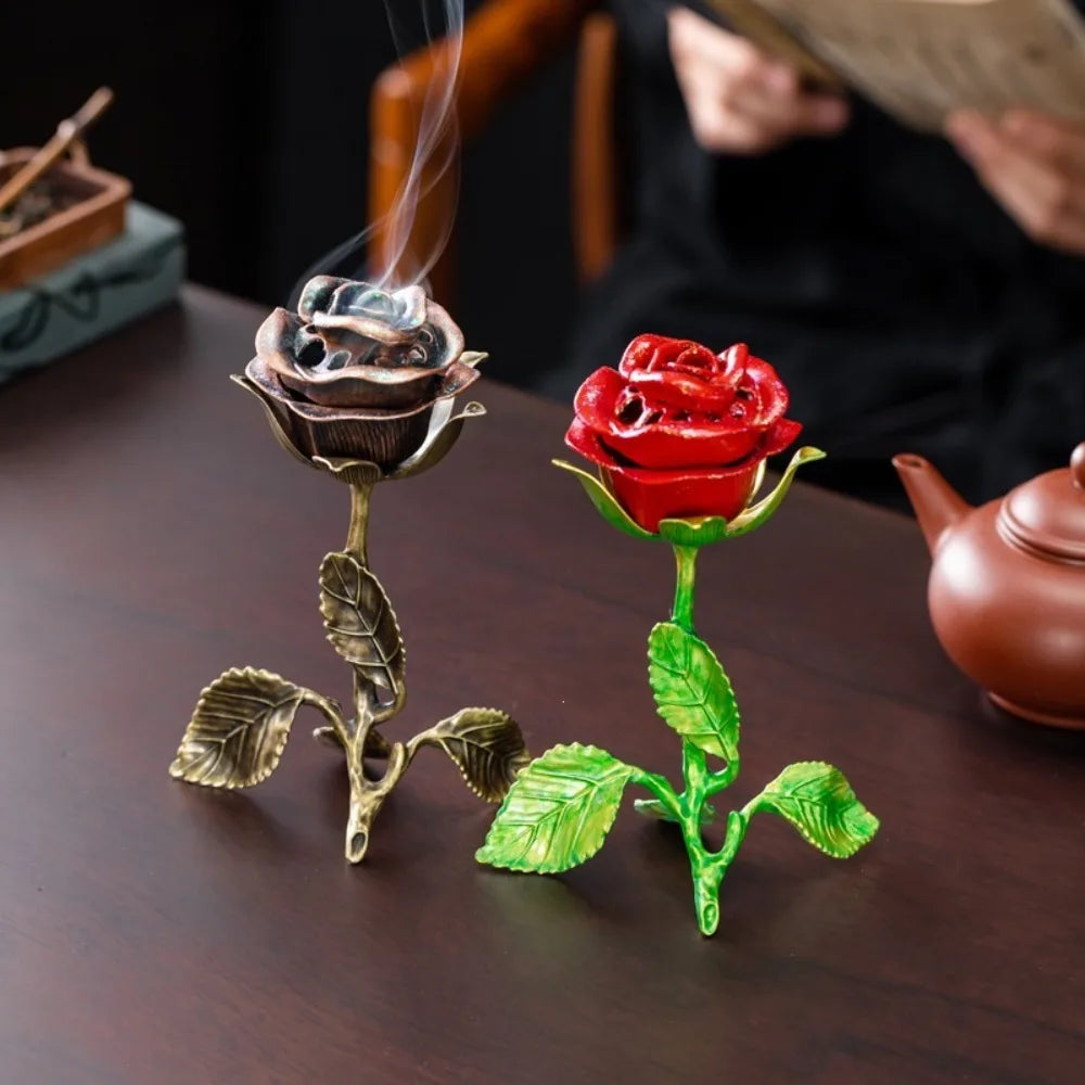 Retro Rose Alloy Incense Burner | Aromatherapy Stove Home Decor Incense Burner Qme