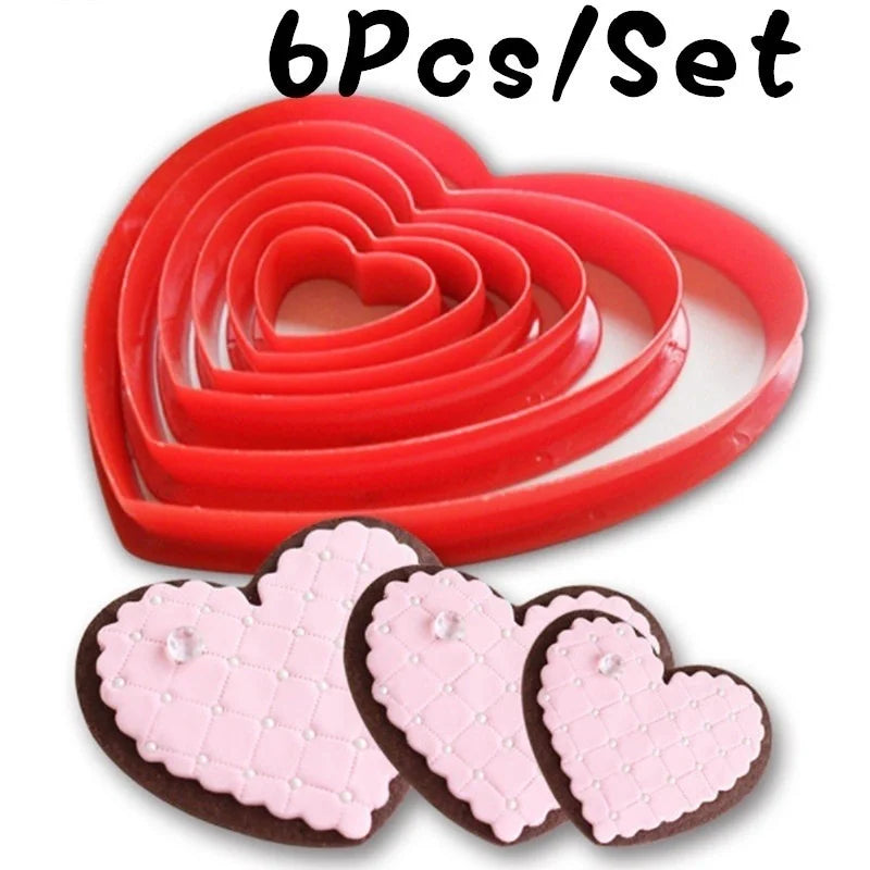 6-Piece Heart Cookie Cutter & Fondant Mold Set | Baking Tools Cookie Cutter Set Qme