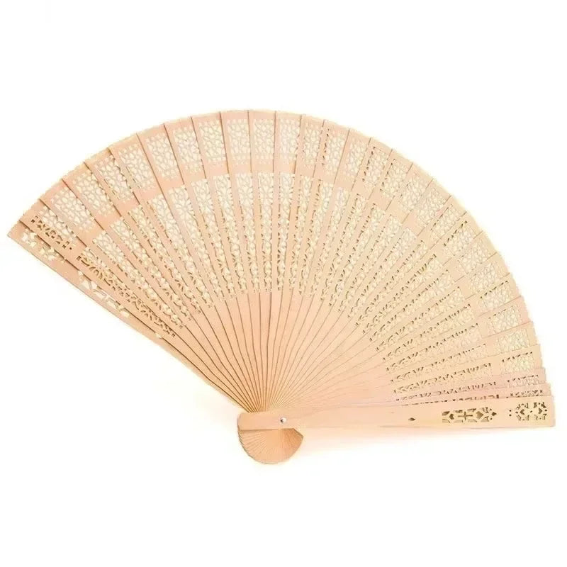 Sandalwood Scented Folding Hollow Wooden Hand Fan – 22 Ribs Decorative Hand Fan Qme