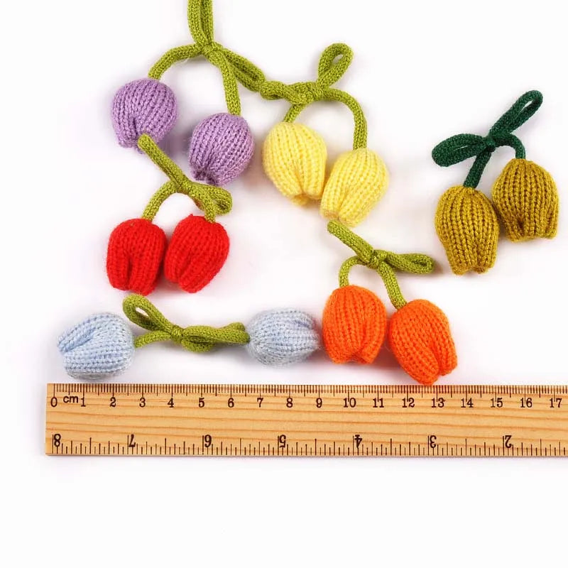Tulip Knitting Flowers 50mm DIY Embellishments – 6pcs DIY Craft Embellishments Qme