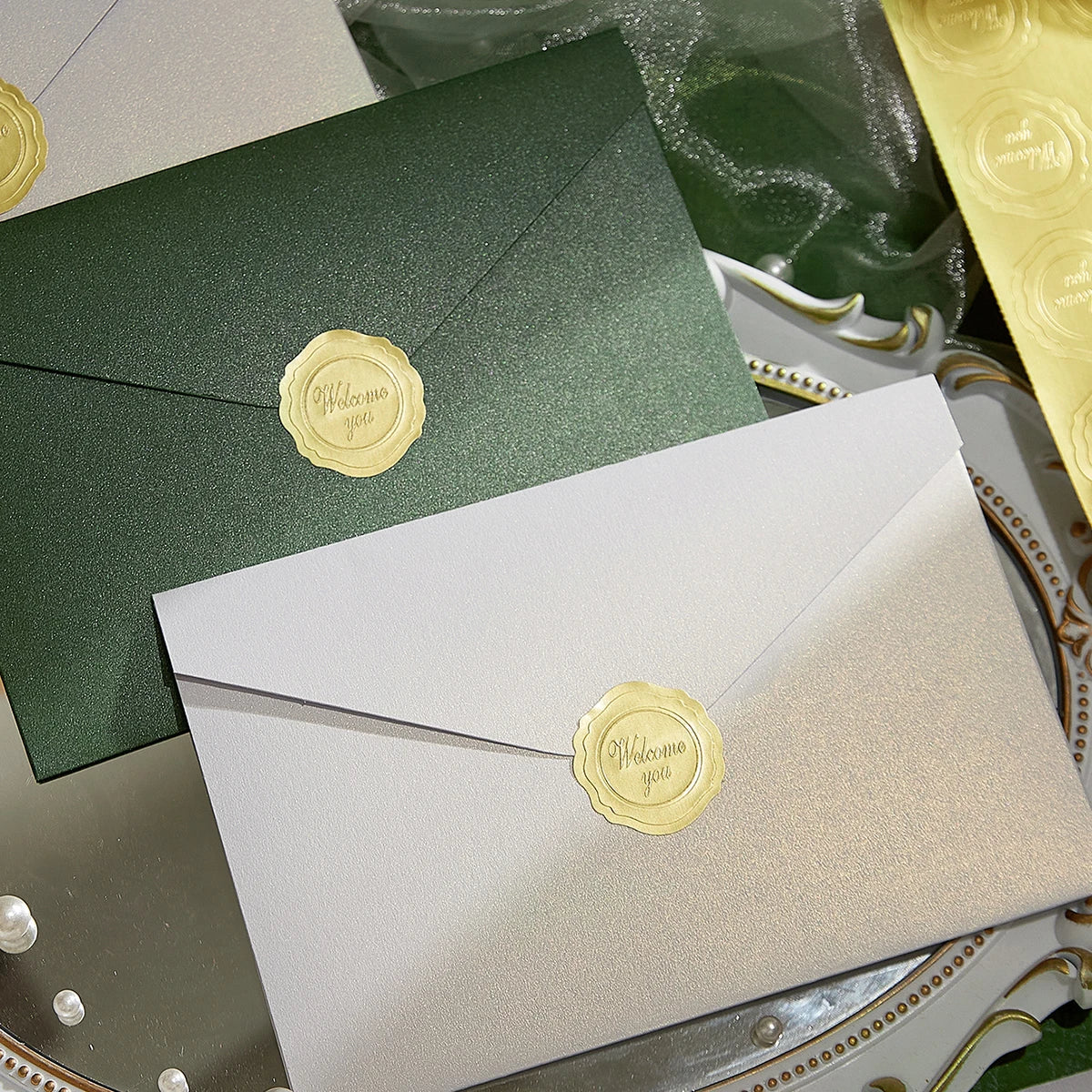 Pearl Envelopes with Gold Sealing Stickers – 10pcs Multi-Use Decorative Envelopes Qme