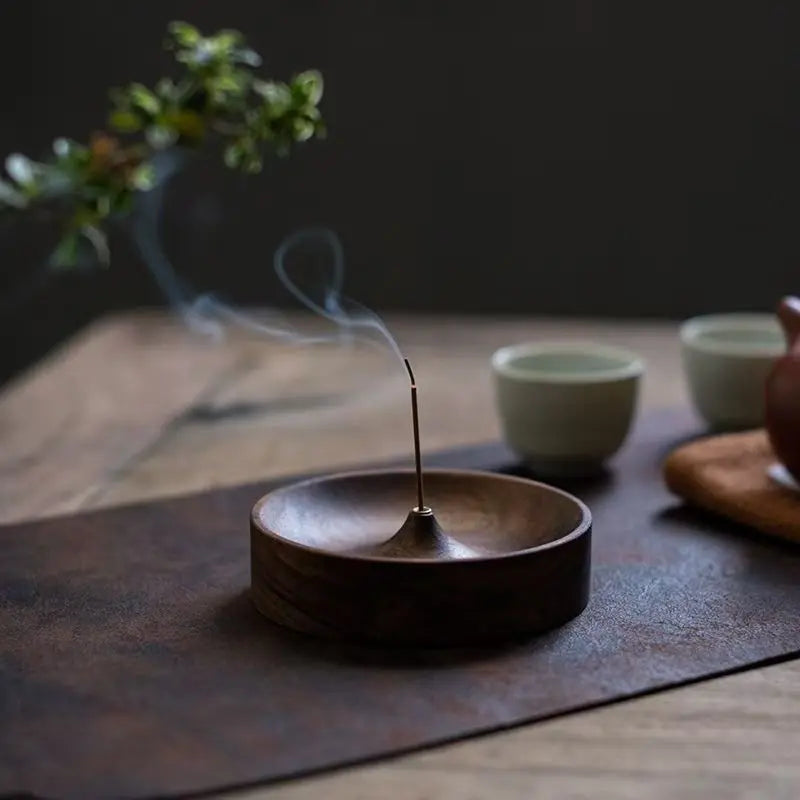Solid Wood Incense Burner – Ebony & Acacia Saucer Holder Incense Burner Qme