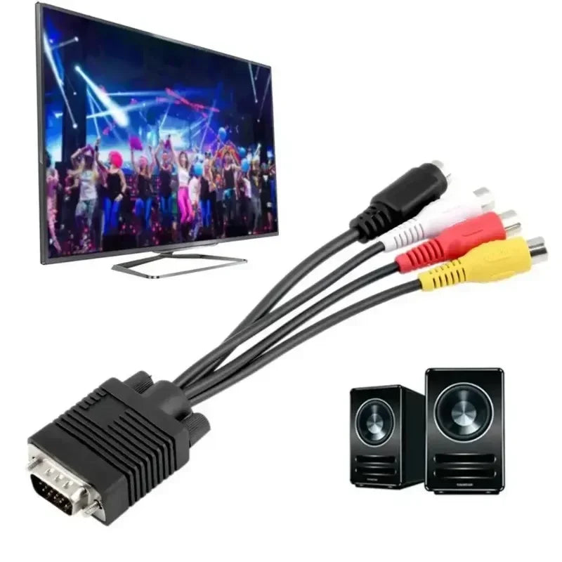 VGA to S-Video & 3 RCA AV Adapter Converter for PC & Laptop Video AV Adapter Qme