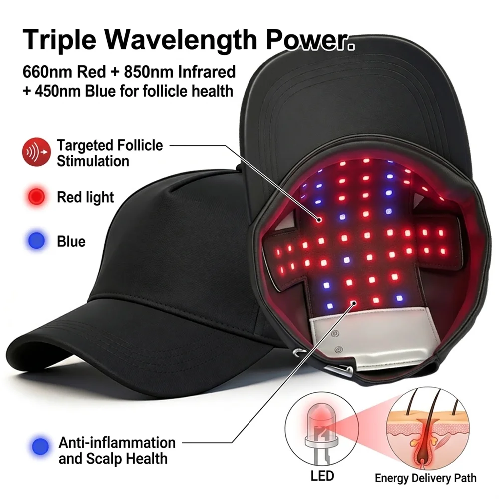 56 LED Red Blue Light Therapy Hair Growth Cap with Heating LED Hair Growth Cap Qst