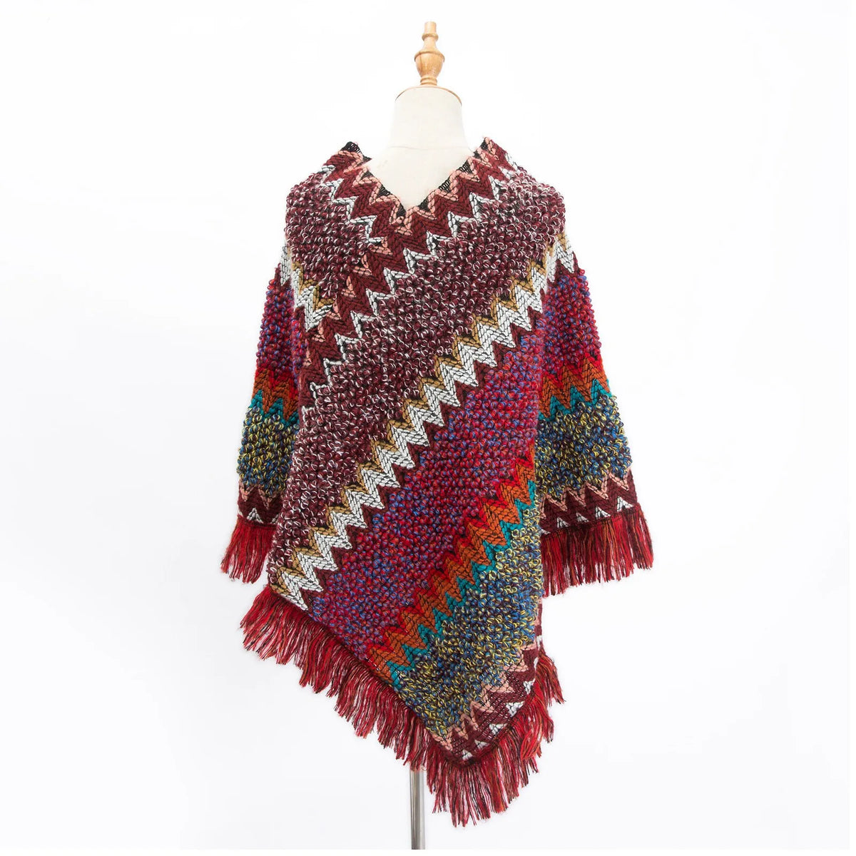 Women's Ethnic Knitted Tassel Poncho Cape Shawl Wrap Knitted Poncho Shawl Qme