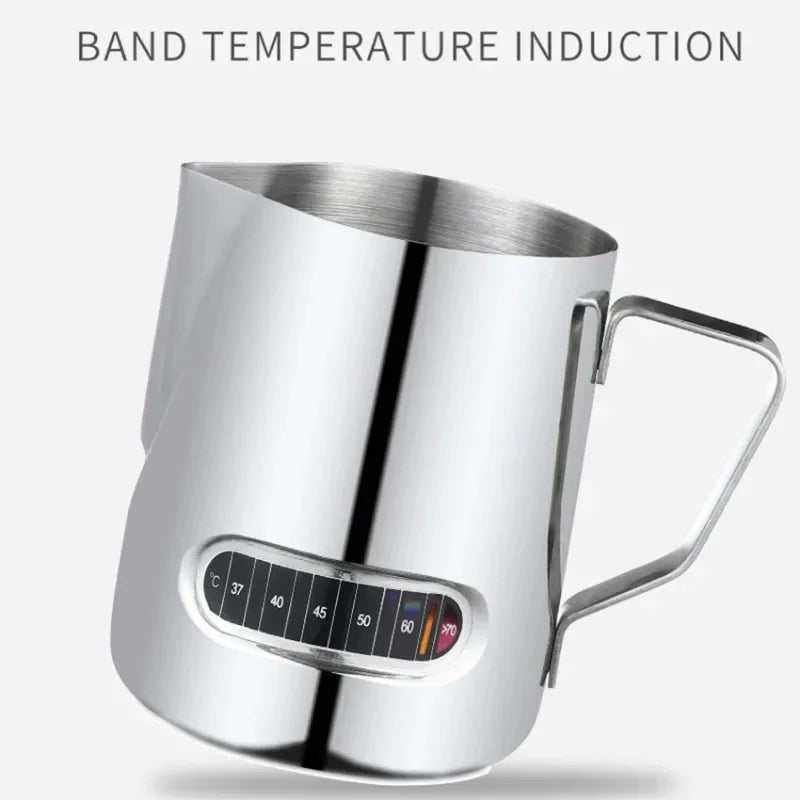 Stainless Steel Milk Frothing Pitcher with Temperature Display 350ml Milk Frothing Pitcher Qme 350ml