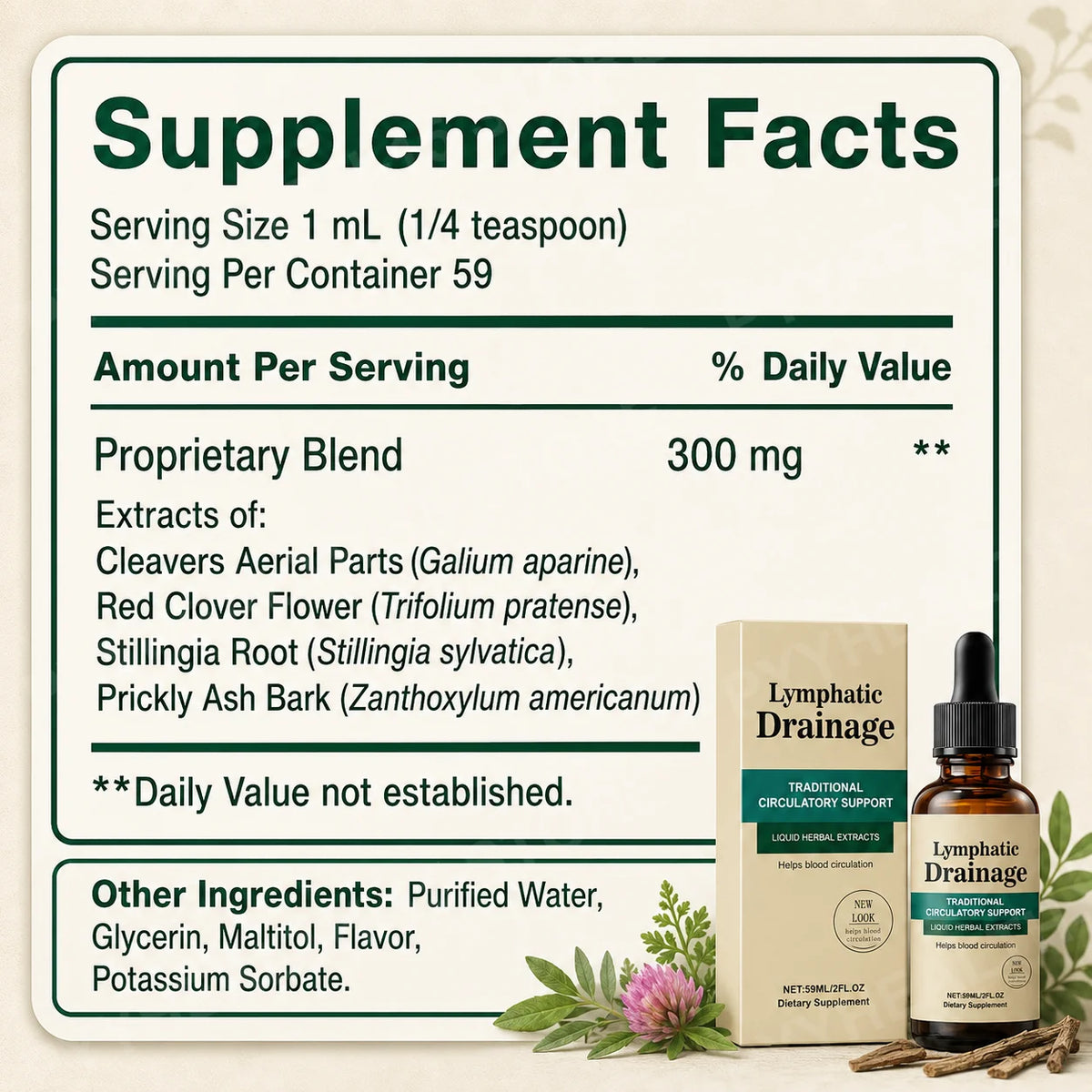 Cleavers & Red Clover Herbal Liquid Extract 59mL – 59 Servings Herbal Liquid Extract Qst