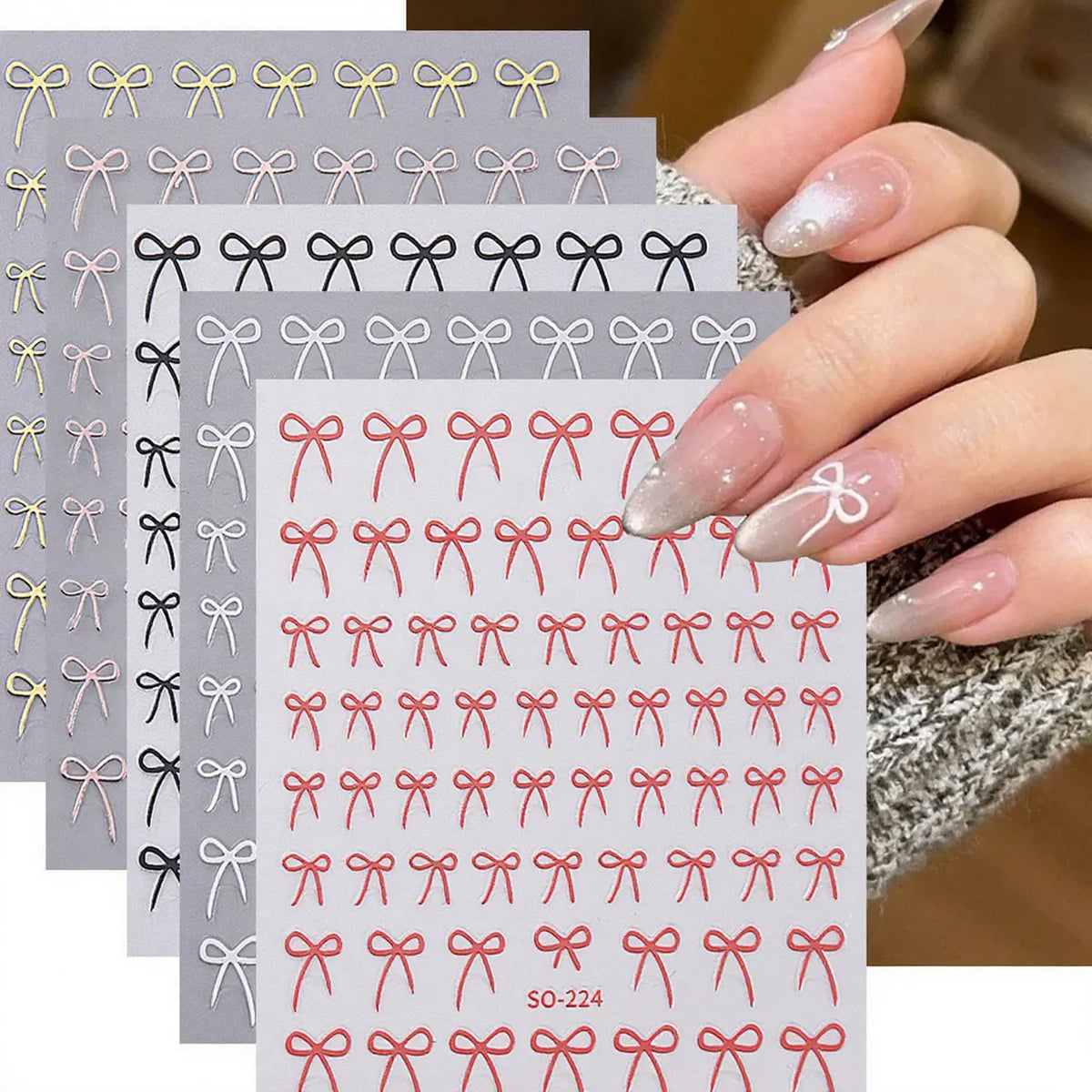 3D Bow Nail Art Stickers – Red Black Pink Bowknot Charms Nail Art Stickers Qme