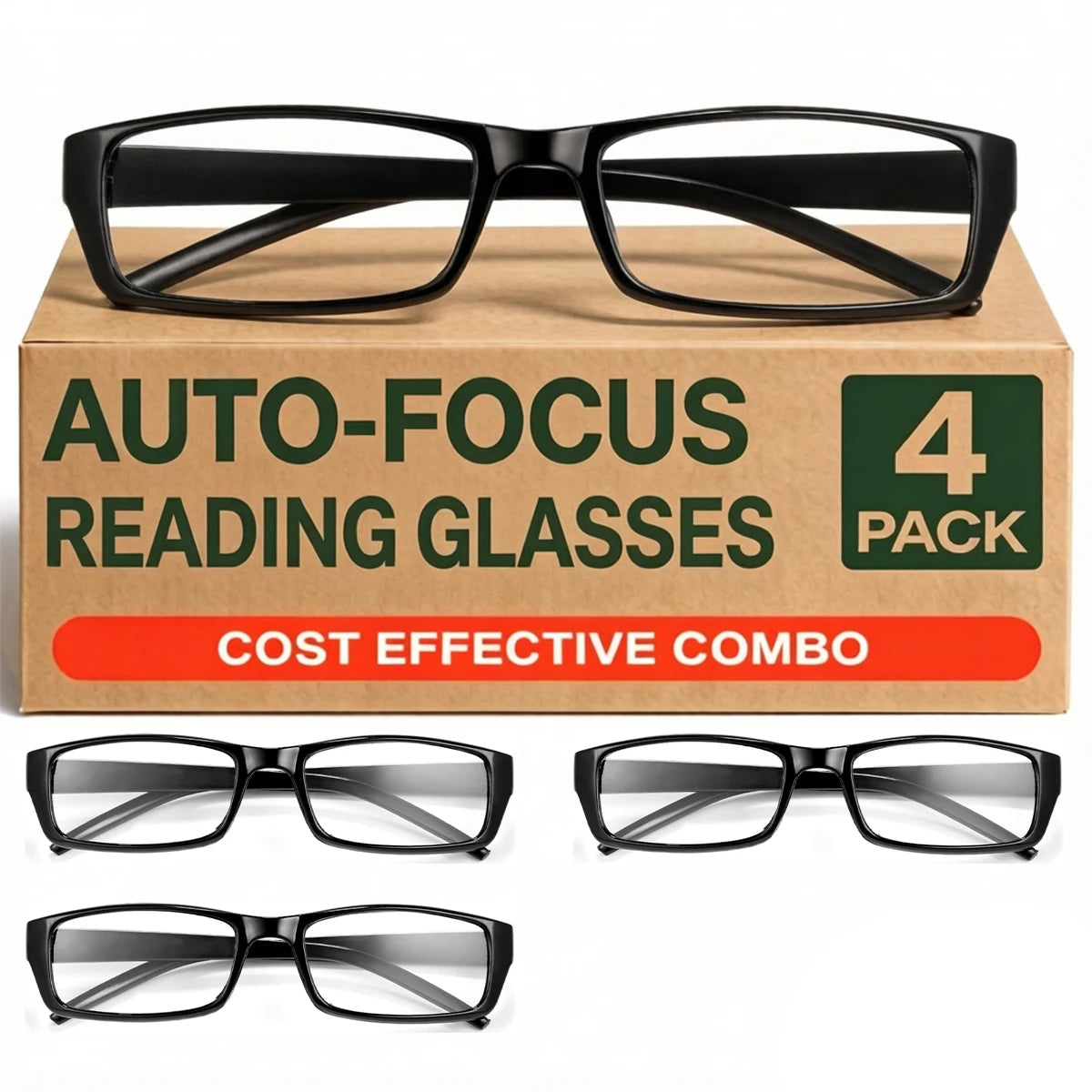 VOPHA Auto Focus Blue Light Reading Glasses 4-Pack +0.5–+2.5 Reading Glasses Qst 4 Pack