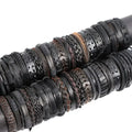 Men's & Women's Webbing Rope Leather Bracelet Set – 5pcs Leather Bracelet Set Qme Black
