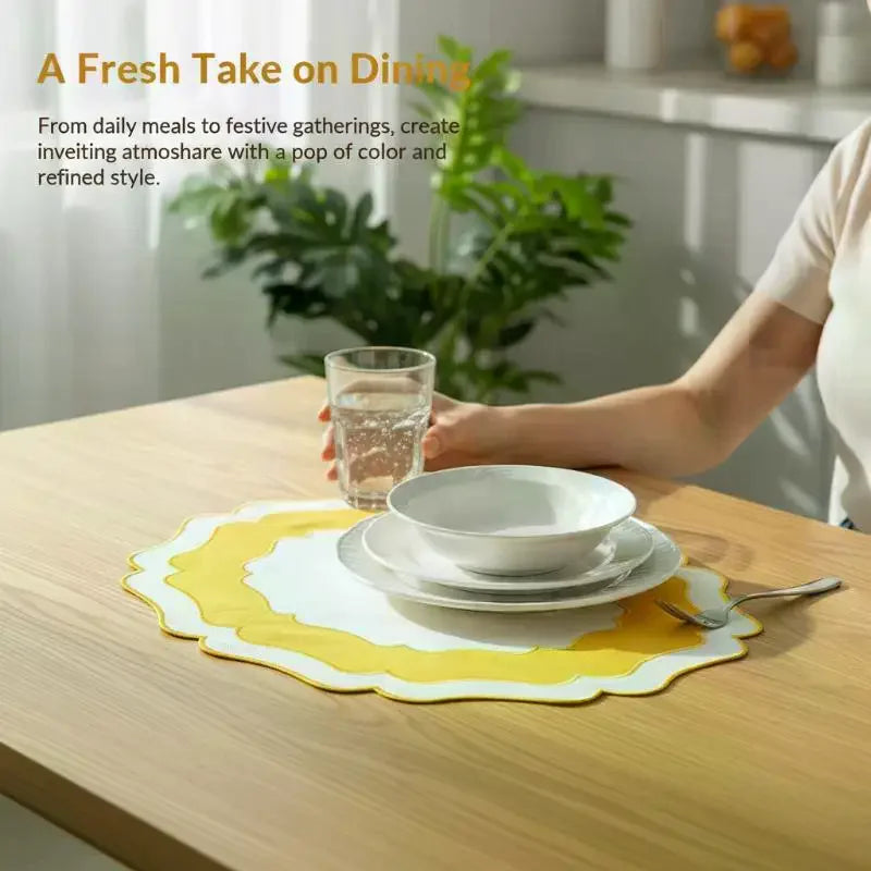 Scalloped Linen Placemat Machine Washable | 6 Colors Linen Placemat Qme