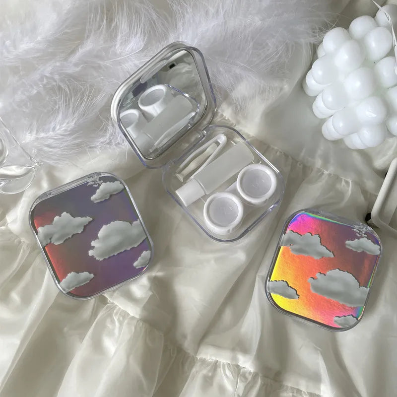Laser Contact Lens Case Travel Set with Mirror | Portable Box Contact Lens Case Qst