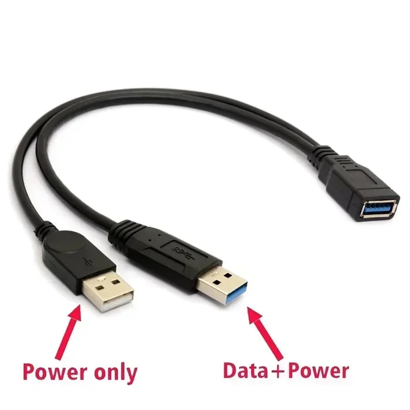 USB 3.0 Y Cable – Female to Dual Male Extra Power Data Extension USB Y Extension Cable Qme