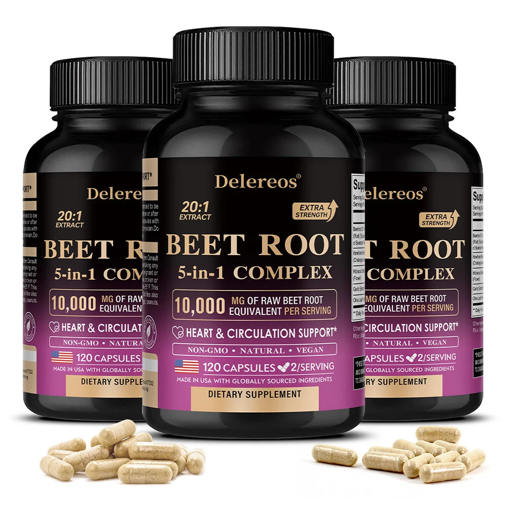 Organic Beetroot Capsules – Heart & Circulation Support Herbal Supplement Qst 120 count-3 bottle