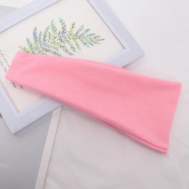 Women's Wide Knitted Cotton Sport Headband – 16 Colors Sport Headband Qme Pink One Size