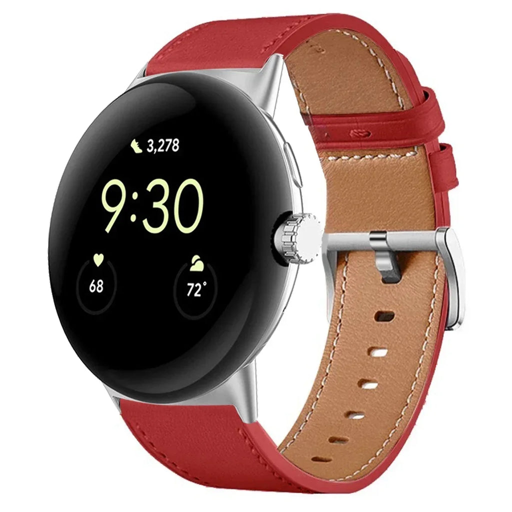 Leather Strap for Google Pixel Watch 3 41mm | 16 Colors Watch Band Qme Red-S For Pixel Watch 1