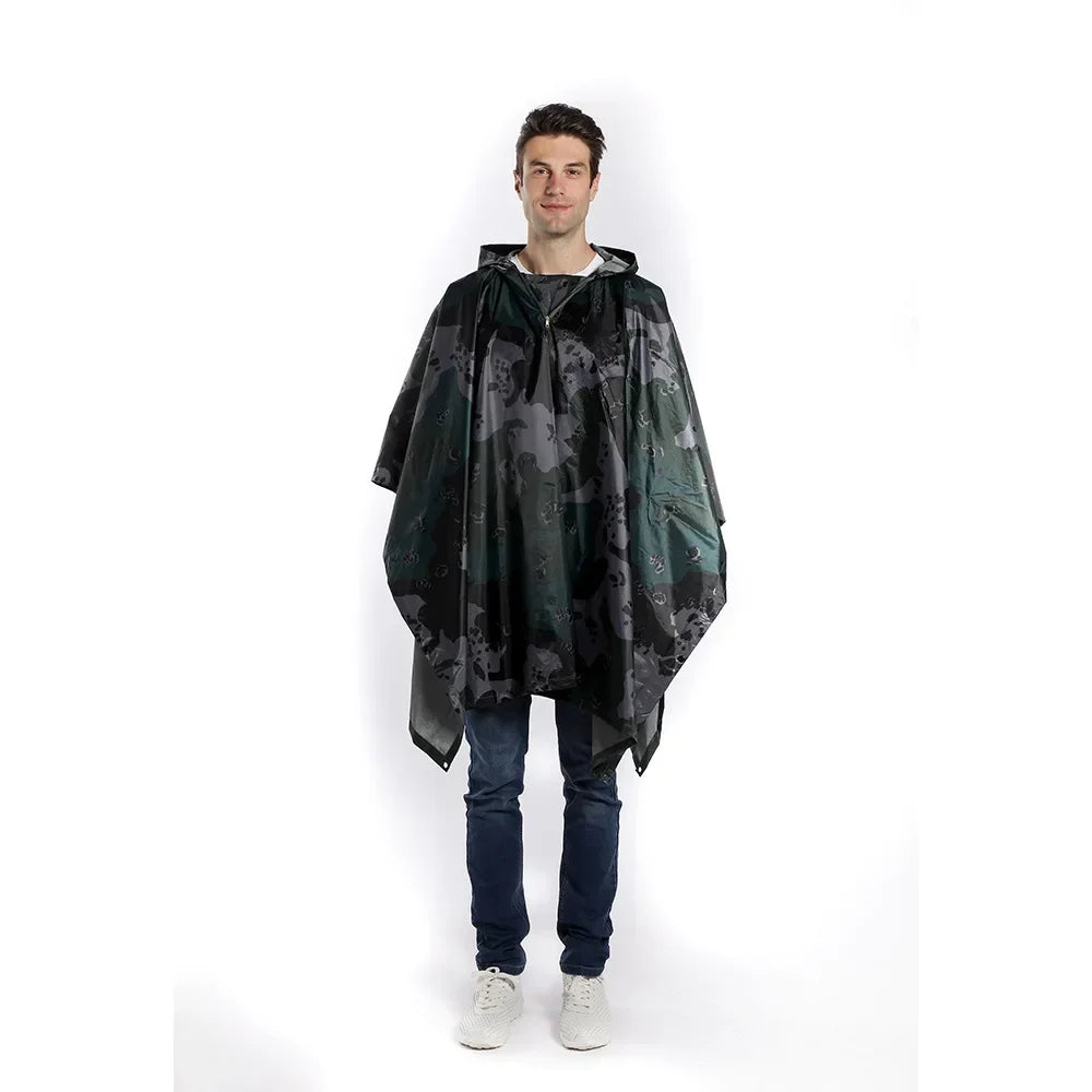 3-in-1 Waterproof Rain Poncho, Backpack Cover & Camping Mat Waterproof Rain Poncho Qme American floral camo