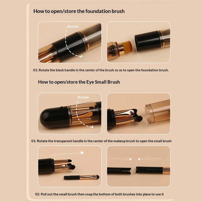 6-in-1 Double Sided Retractable Travel Makeup Brush | Qme Travel Makeup Brush Qme
