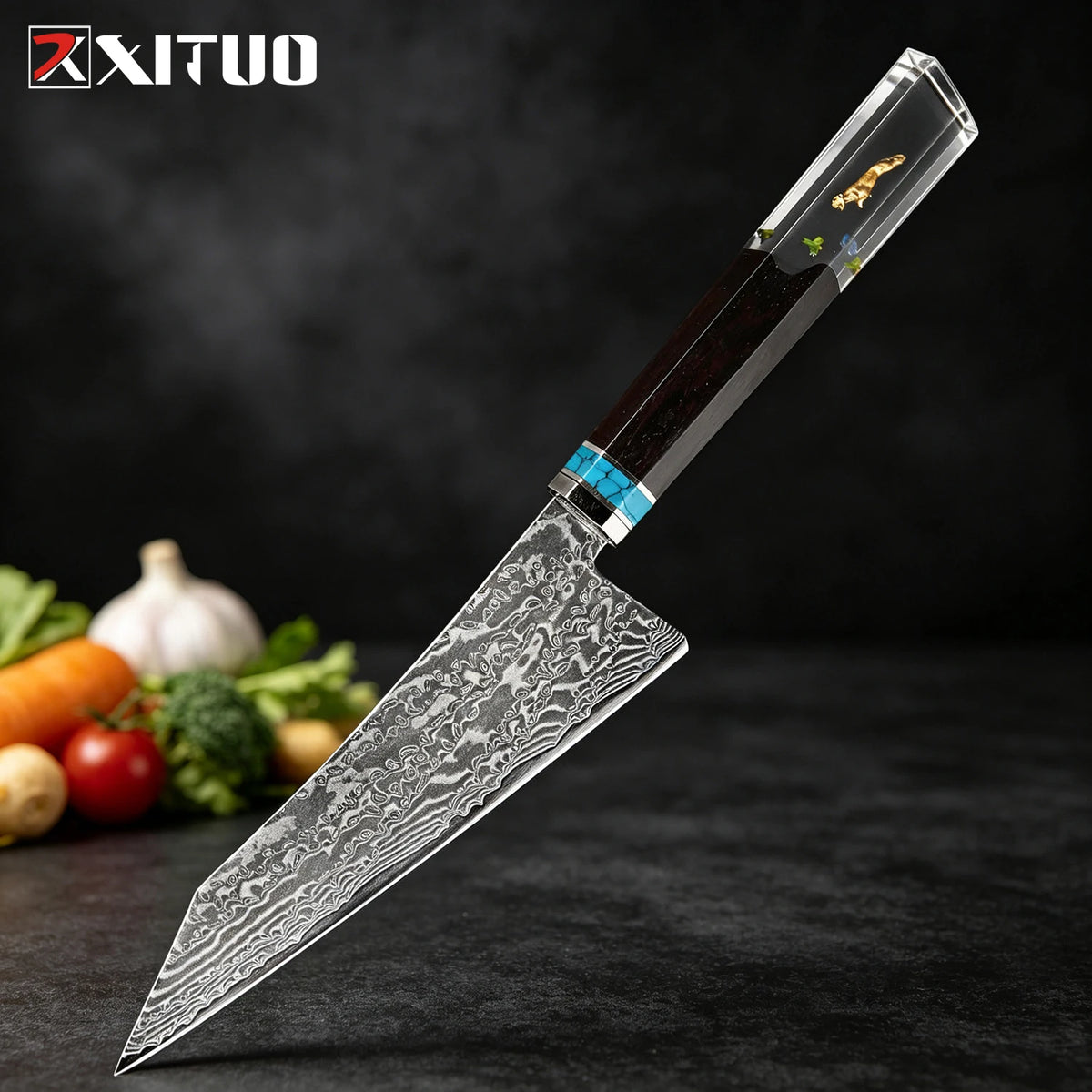 XITUO 6-Piece Damascus Steel Kitchen Knife Set – Resin Handle Kitchen Knife Set Qst Utility Knife