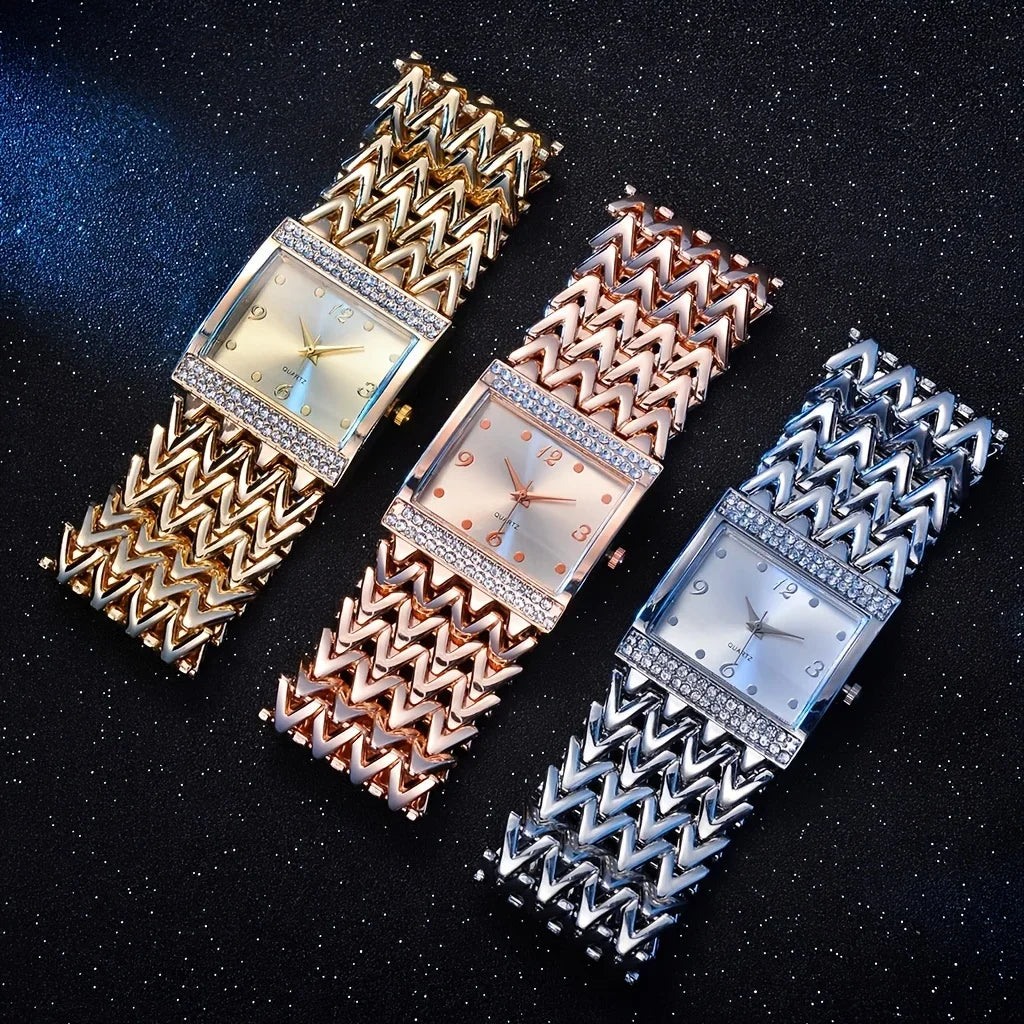 Women's Luxury Bracelet Watch | Gold & Silver Stainless Strap Bracelet Watch Qme