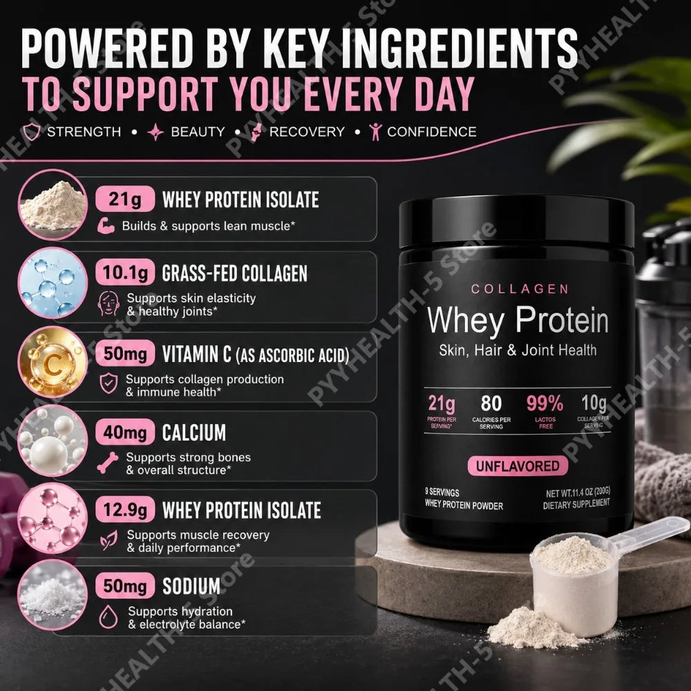 Collagen Whey Protein Powder – Isolate, Peptides & Vitamin C Protein Supplement Powder Qst