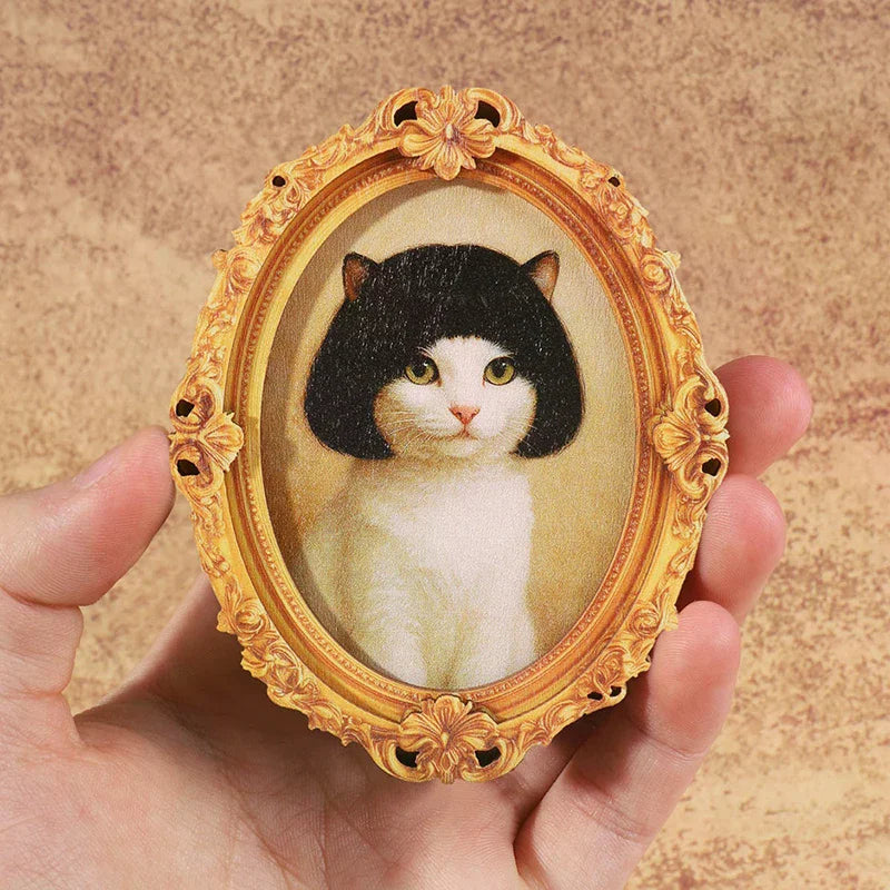 Mini Oval Retro Wooden Fridge Magnet – Funny Cat Haircut Novelty Fridge Magnet Qme