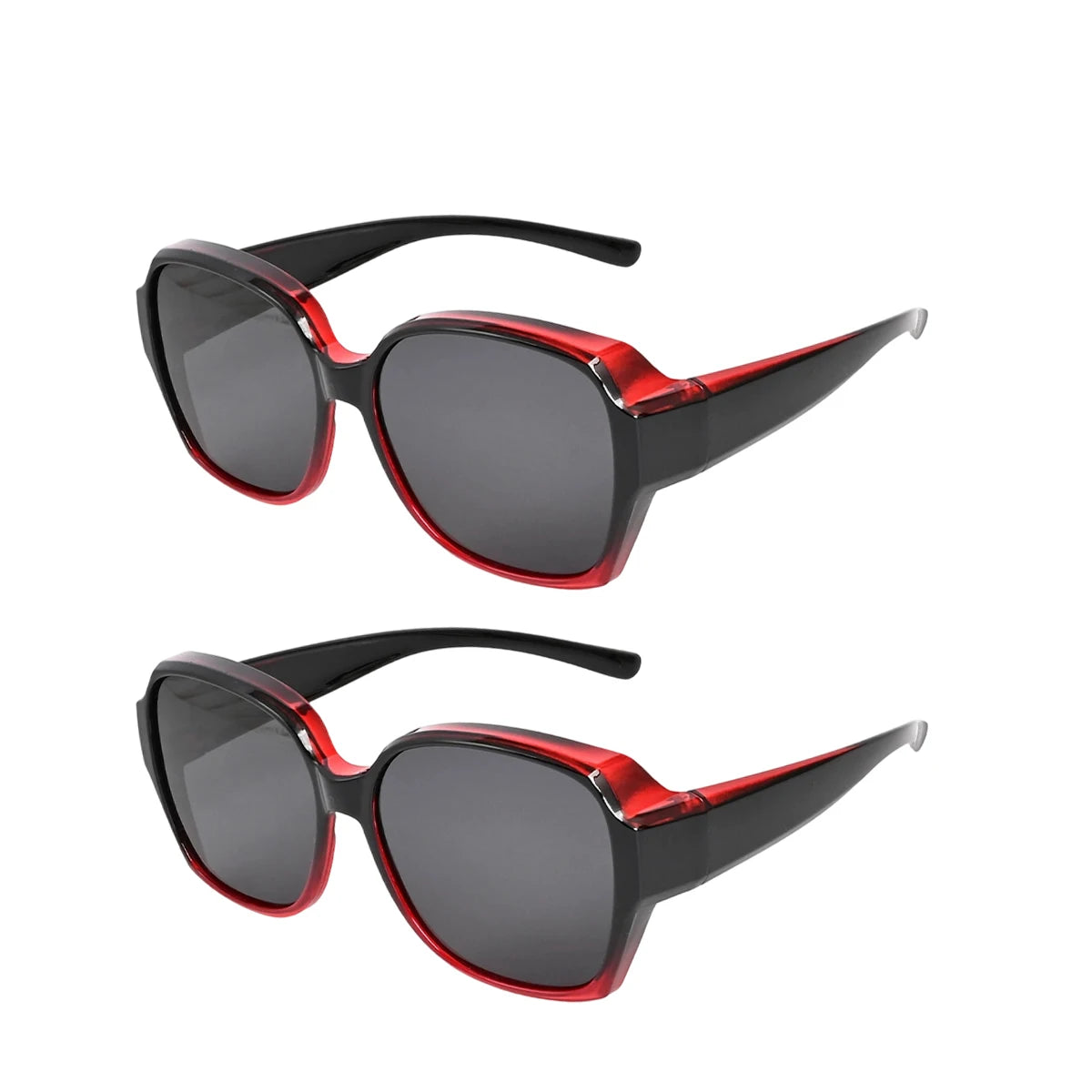 VOPHA Over-Glasses Sunglasses UV400 Clip-On – Men & Women Clip-On Sunglasses Qst 2PCs-Black Red