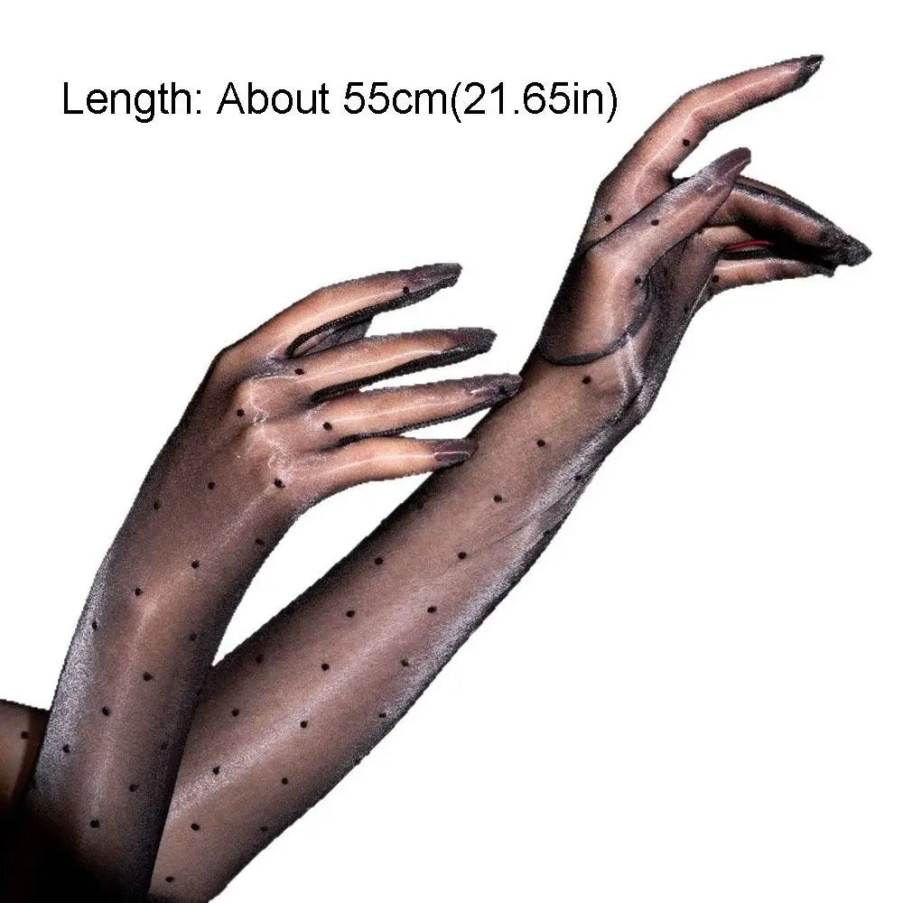 Polka Dot Ultra-Thin Long Shiny Gloves – 13 Colors | Five Finger Long Fashion Gloves Qme