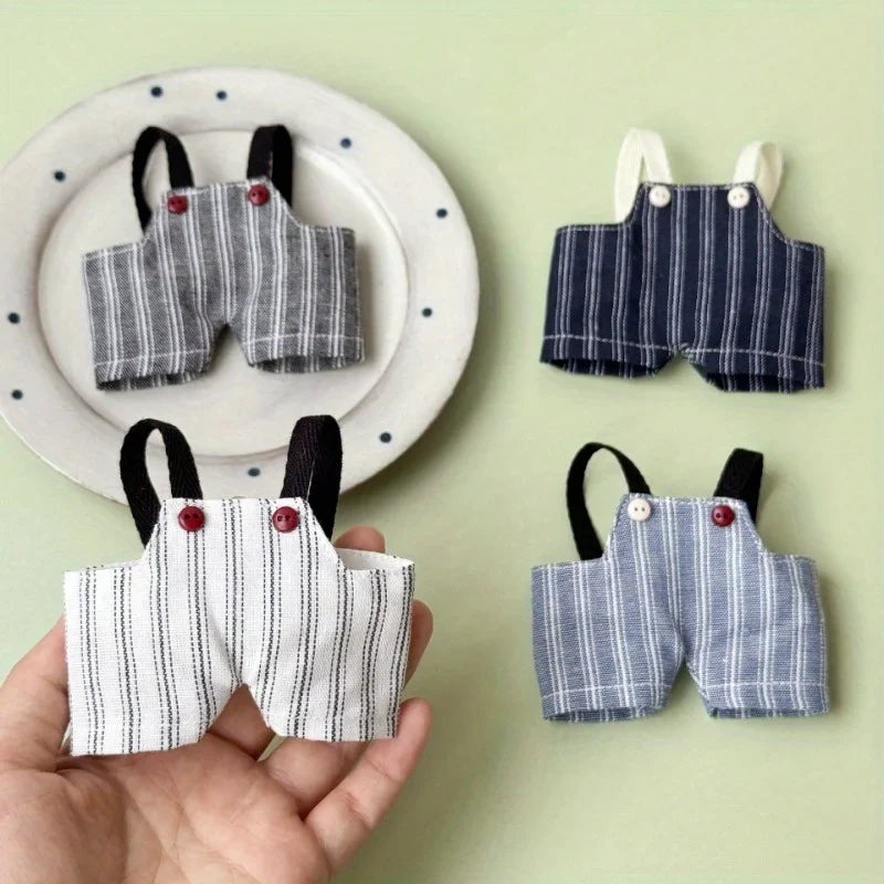 Labubu Retro Striped Overalls – Cute 17cm Doll Changing Clothes Doll Outfit Qme