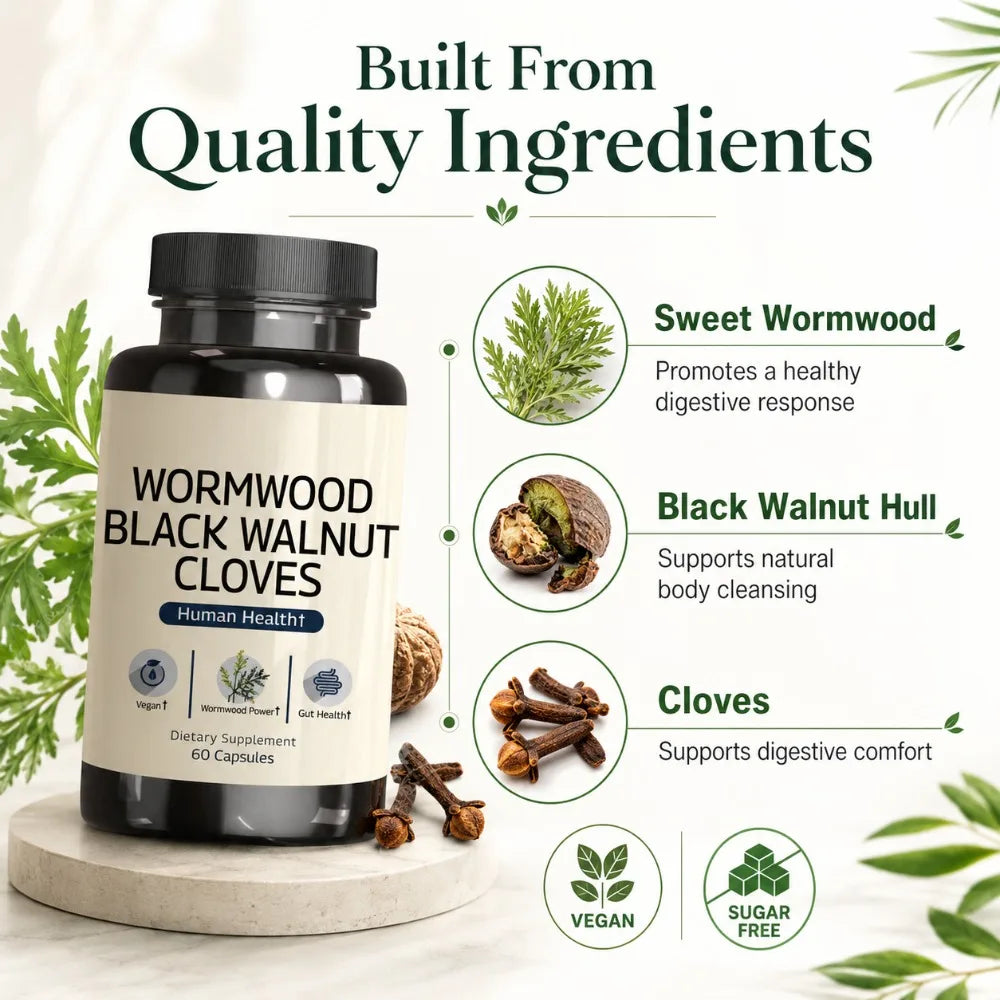 Wormwood Black Walnut Clove Capsules – 3-in-1 Herbal, 60ct Herbal Supplement Qst