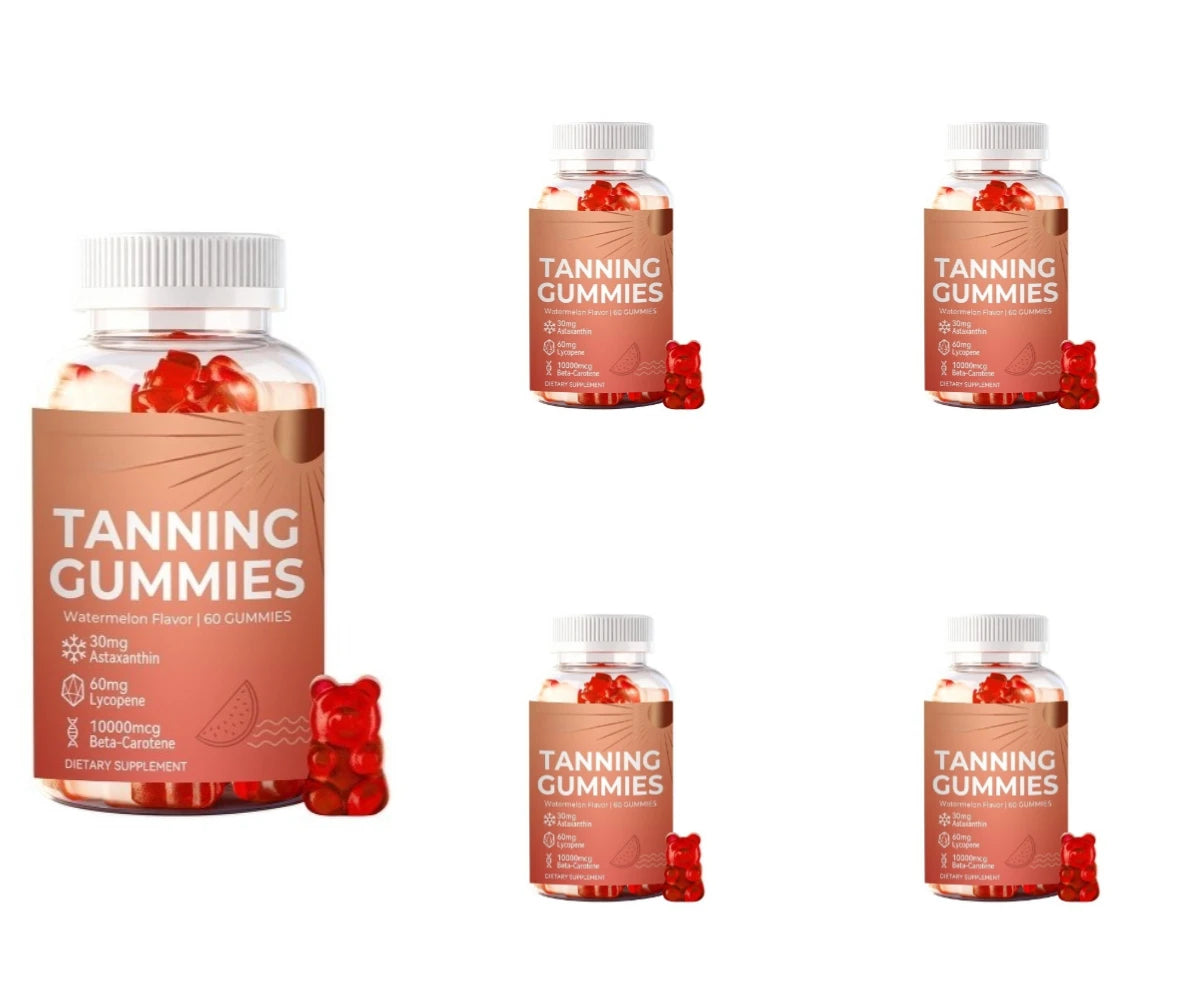 Tanning Gummies Watermelon – Lycopene, Astaxanthin & Beta-Carotene Beauty Supplement Gummies Qst 5 bottles
