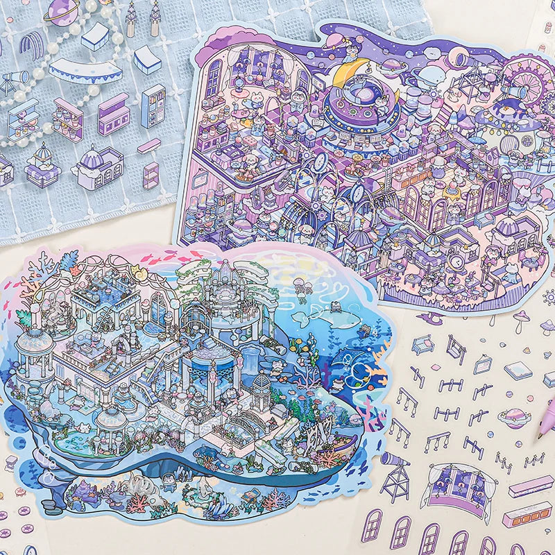 3D Miniature Scene DIY Stickers – Cartoon Cabin Craft Kit DIY Craft Stickers Qme