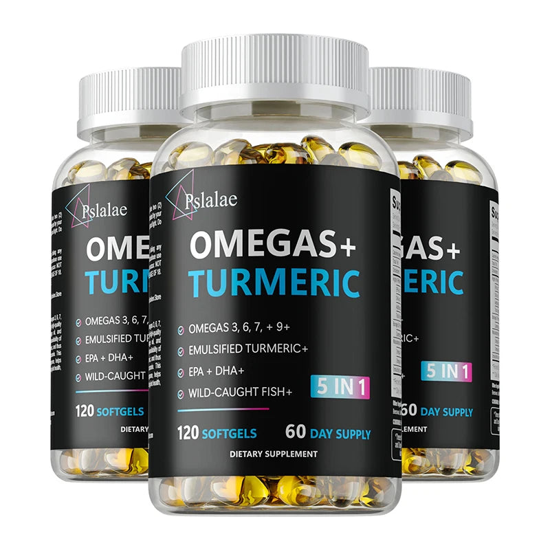 Omegas+ Turmeric Capsules – Heart, Brain & Joint Support Omega Turmeric Supplement Qst 120 Capsule-3bottles