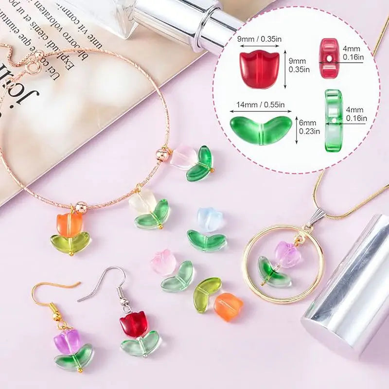 Glass Tulip Flower Beads – Handcrafted Crystal Loose Beads Craft Loose Beads Qme