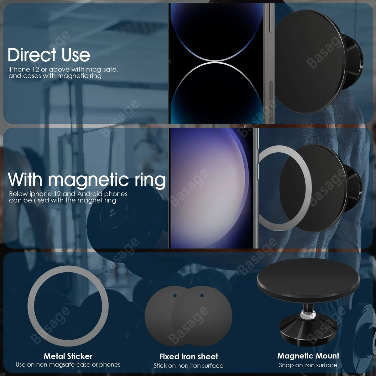 Gym Mate Magnetic Phone Mount | MagSafe Double-Sided Suction Magnetic Phone Mount Qme