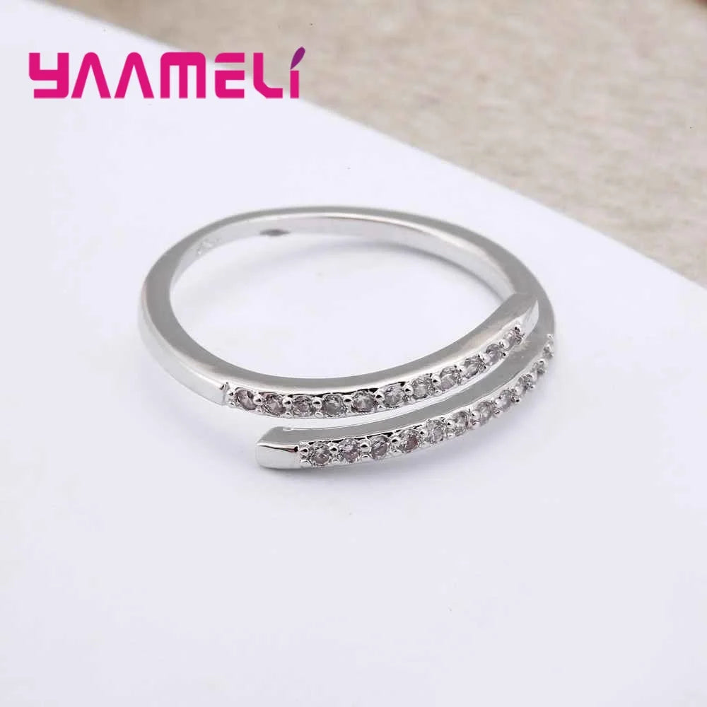 925 Sterling Silver Thin Resizable Ring | Cubic Zirconia Sterling Silver Ring Qme