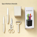 5-Piece Kitchen Utensil Set with Storage Rack – White Steel Kitchen Utensil Set Qme 5pcs set