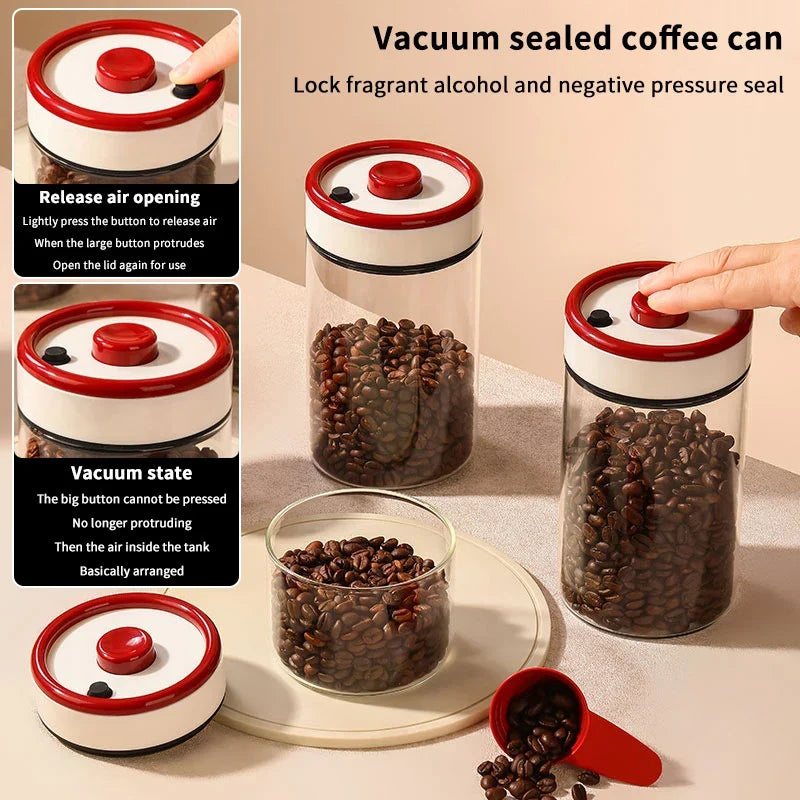Vacuum Sealed Glass Jar for Coffee Beans & Pantry Storage Glass Storage Jar Qme