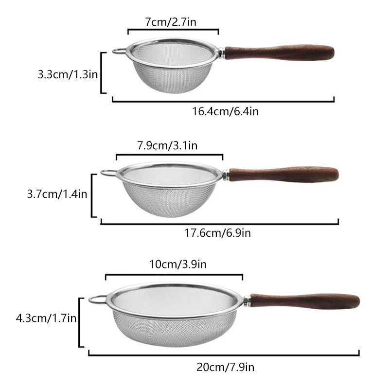 Fine Mesh Flour Sifter – Stainless Steel & Walnut Handle Fine Mesh Sifter Qst