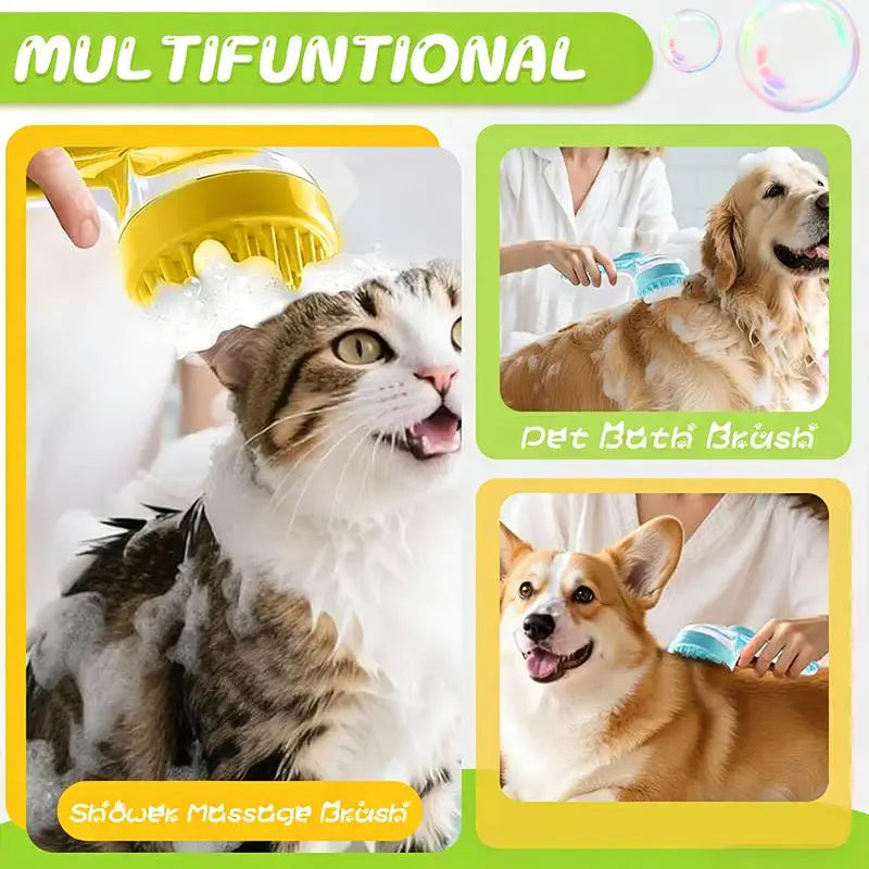 Long Handle Silicone Pet Bath Brush – Cat & Dog Grooming Pet Grooming Brush Qme