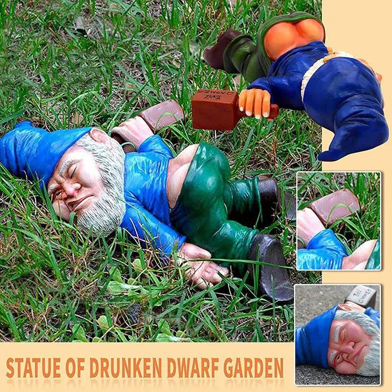Funny Drunk Garden Gnome Figurine – Resin Dwarf Statue 15cm Garden Gnome Figurine Qst